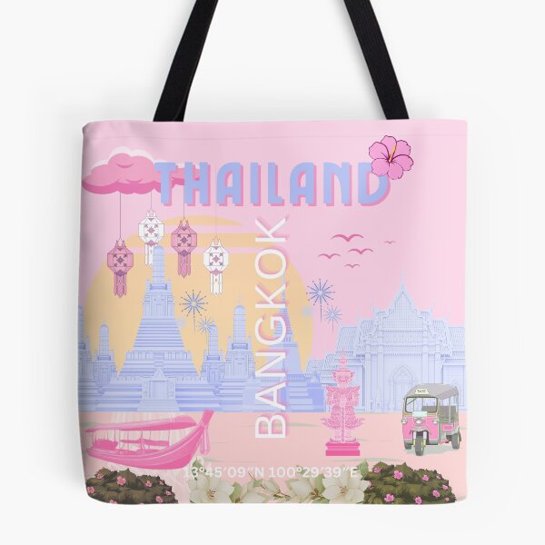 Item preview, Bangkok Thailand Pastel Travel Poster | Cute Thai Temple Wall Art | Pink & Blue Bangkok Illustration designed and sold by Magic Love Art Print.
