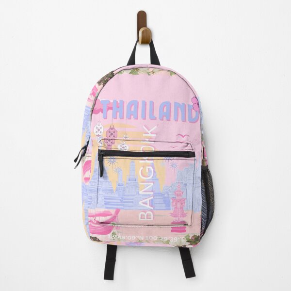 Item preview, Bangkok Thailand Pastel Travel Poster | Cute Thai Temple Wall Art | Pink & Blue Bangkok Illustration designed and sold by Magic Love Art Print.