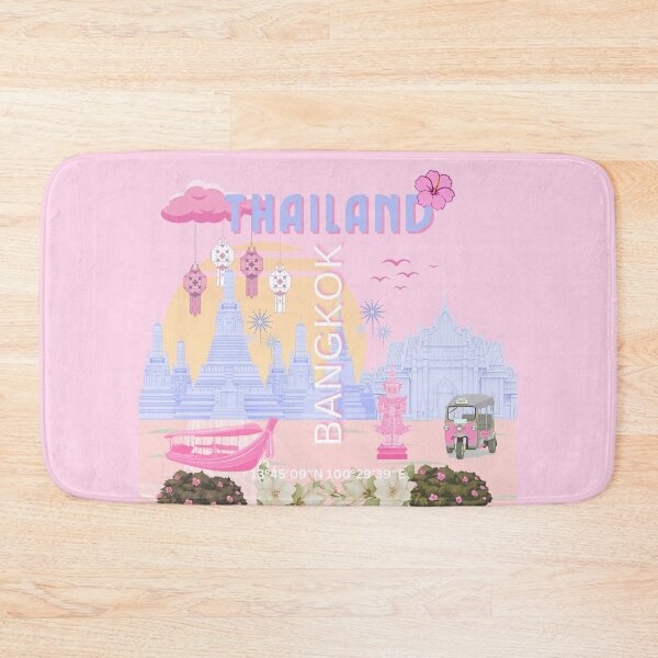 Item preview, Bangkok Thailand Pastel Travel Poster | Cute Thai Temple Wall Art | Pink & Blue Bangkok Illustration designed and sold by Magic Love Art Print.