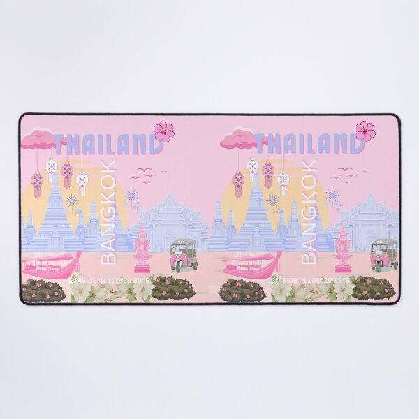 Item preview, Bangkok Thailand Pastel Travel Poster | Cute Thai Temple Wall Art | Pink & Blue Bangkok Illustration designed and sold by Magic Love Art Print.