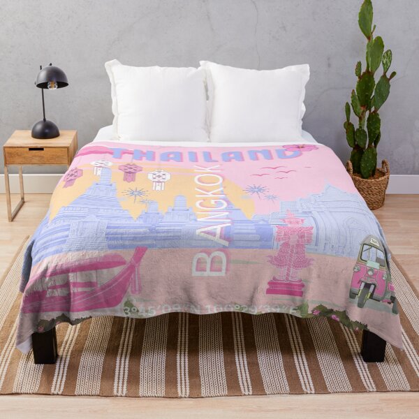 Item preview, Bangkok Thailand Pastel Travel Poster | Cute Thai Temple Wall Art | Pink & Blue Bangkok Illustration designed and sold by Magic Love Art Print.