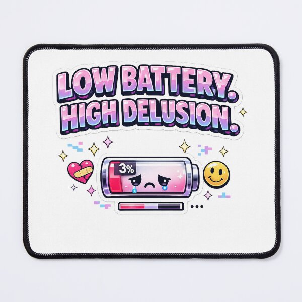 Item preview, Low Battery High Delusion Sticker | Funny Gen Z Y2K Aesthetic Meme designed and sold by DKraftz.