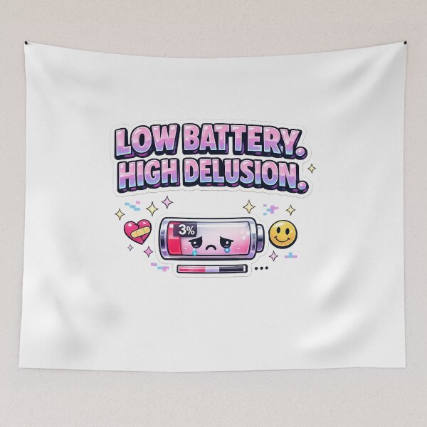 Item preview, Low Battery High Delusion Sticker | Funny Gen Z Y2K Aesthetic Meme designed and sold by DKraftz.