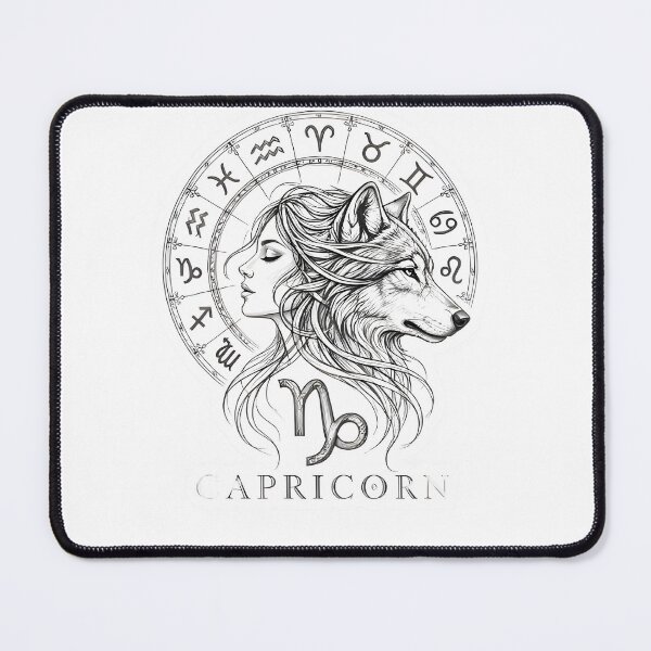 Item preview, Capricorn Woman Wolf Line Art designed and sold by Zodiac Celestial Art.