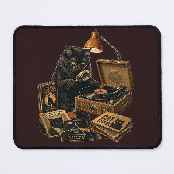 Item preview, Vinyl Inspector Cat | Funny Retro Record Collector Illustration designed and sold by Golden Era Studio.