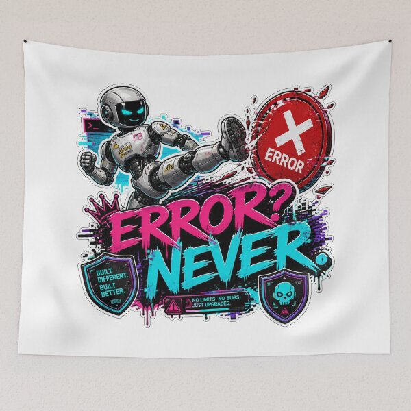 Item preview, ERROR? NEVER. Graffiti Sticker PNG | Cyber Gamer Robot Vinyl Decal | Futuristic AI Street Art | Tech Humor Laptop Sticker | Gaming Aesthetic Gift designed and sold by Stylestickers55.
