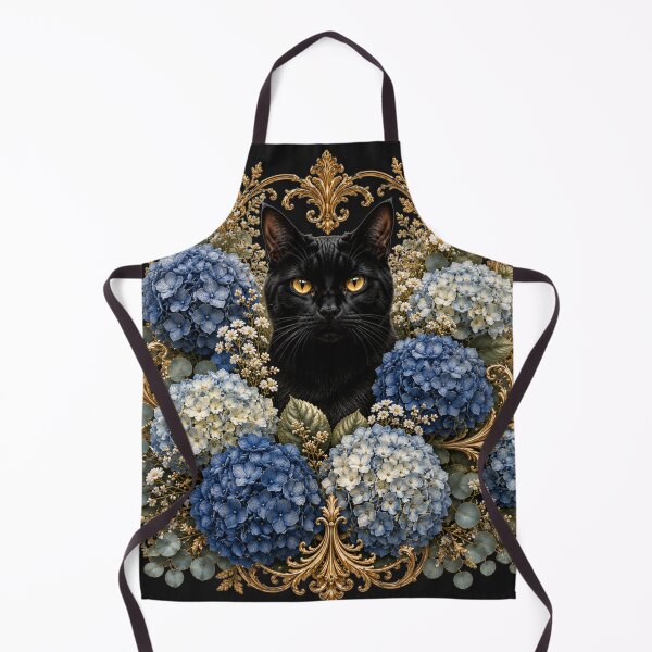 Item preview, Elegant Black Cat with Blue Hydrangeas | Vintage Botanical Floral Art designed and sold by MoodLay.