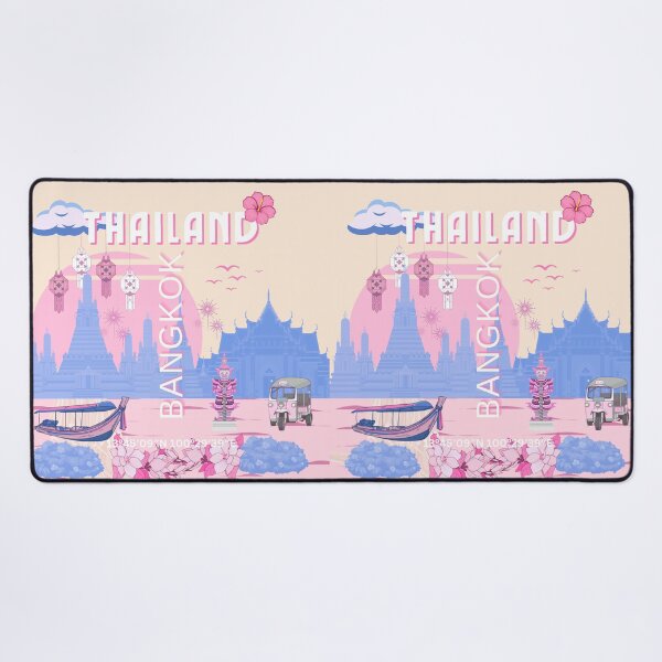 Item preview, Bangkok Thailand Pastel Travel Poster | Blue & Pink Thai Temple Wall Art | Retro Bangkok Illustration designed and sold by Magic Love Art Print.