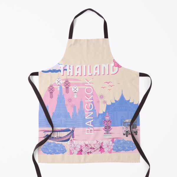 Item preview, Bangkok Thailand Pastel Travel Poster | Blue & Pink Thai Temple Wall Art | Retro Bangkok Illustration designed and sold by Magic Love Art Print.