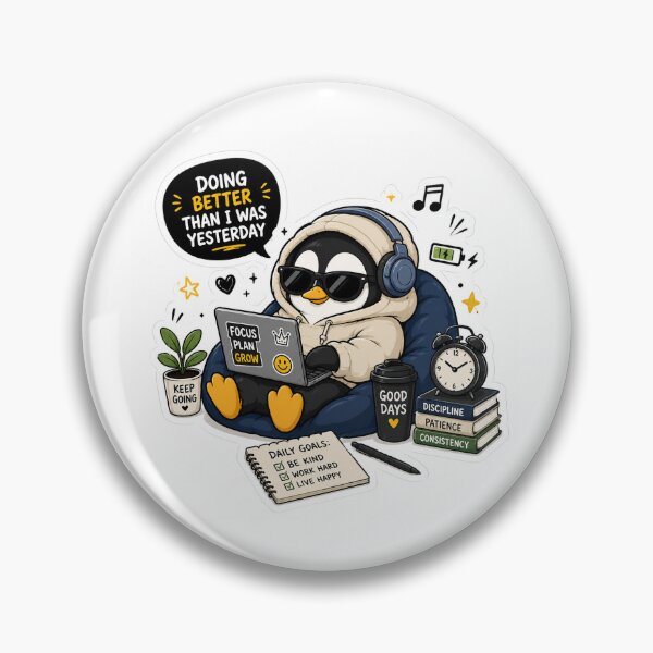 Item preview, Motivated Penguin Sticker – Doing Better Than Yesterday Cute Productivity designed and sold by DKraftz.