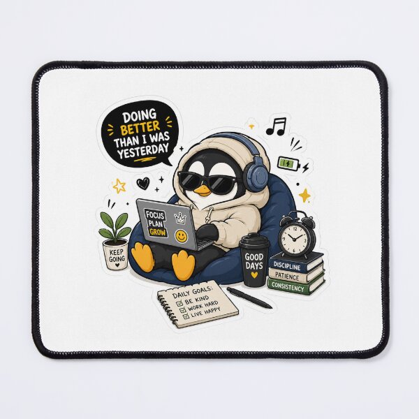 Item preview, Motivated Penguin Sticker – Doing Better Than Yesterday Cute Productivity designed and sold by DKraftz.