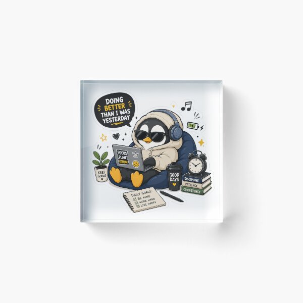 Item preview, Motivated Penguin Sticker – Doing Better Than Yesterday Cute Productivity designed and sold by DKraftz.