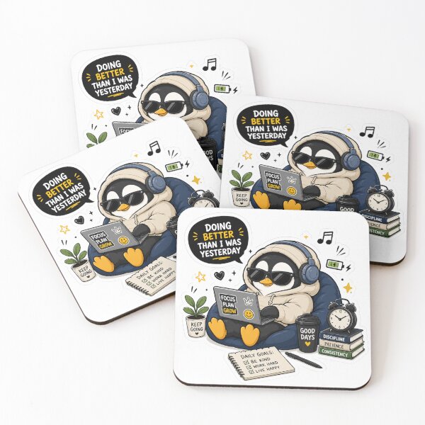 Item preview, Motivated Penguin Sticker – Doing Better Than Yesterday Cute Productivity designed and sold by DKraftz.