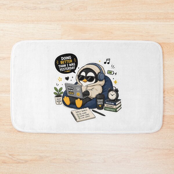 Item preview, Motivated Penguin Sticker – Doing Better Than Yesterday Cute Productivity designed and sold by DKraftz.