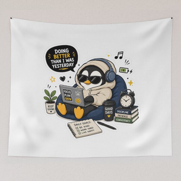 Item preview, Motivated Penguin Sticker – Doing Better Than Yesterday Cute Productivity designed and sold by DKraftz.