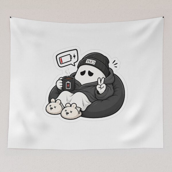 Item preview, Low Battery Ghost Sticker – Cute Tired Meme designed and sold by DKraftz.