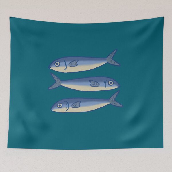 Item preview, Three Blue Sardines Coastal Mediterranean Fish Illustration designed and sold by Pop & Punch.