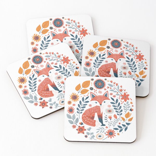 Item preview, Scandinavian Folk Art, Floral Fox designed and sold by xiao xuans.