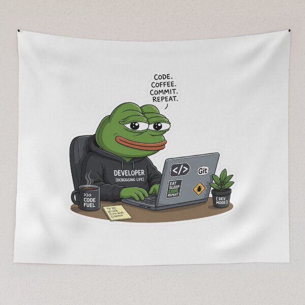 Item preview, Funny Developer Frog Sticker – Code Coffee Commit Repeat Programmer Meme designed and sold by DKraftz.