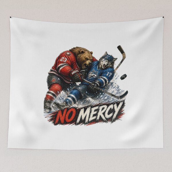 Item preview, No Mercy Hockey Sticker – Bear vs Wolf Ice Hockey Body Check Art designed and sold by Felixuss.
