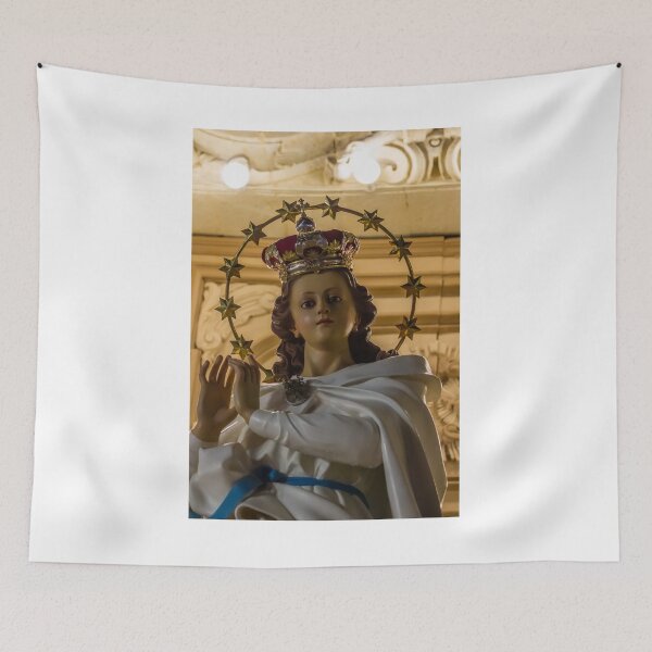 Item preview, Statue Of The Virgin Mary With Crown And Halo Of Stars, Praying Madonna In White Robe designed and sold by Nmallia.