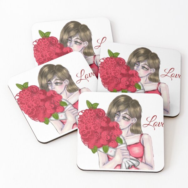 Item preview, Romantic Girl Holding Heart Rose Bouquet designed and sold by Divascorner.