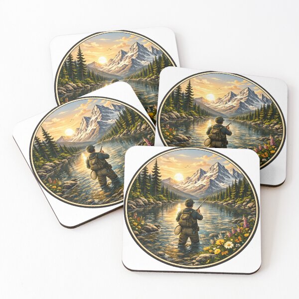 Item preview, Alpine Fly Fishing Sunset Badge designed and sold by DariaOltes.