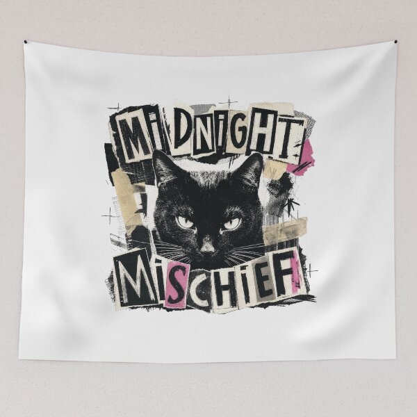 Item preview, Midnight Mischief Black Cat Grunge Punk Design designed and sold by AntiqueImages.