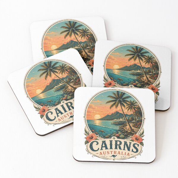 Item preview, Cairns Australia Vintage Travel Poster | Tropical Beach Sunset Sticker designed and sold by Moh-nd-Eg.