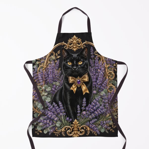 Item preview, Elegant Black Cat with Lavender Flowers | Vintage Botanical Floral Art designed and sold by MoodLay.