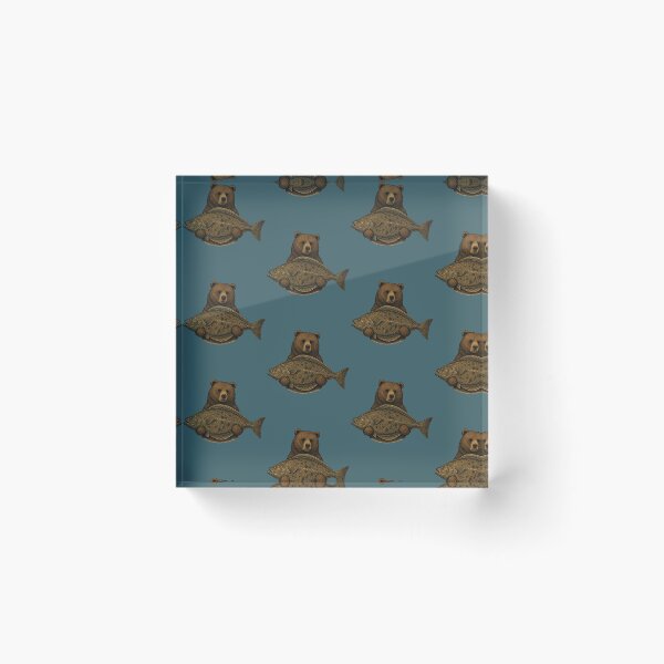 Item preview, Bear Catching Halibut Fish Vintage Art designed and sold by MonsoonInkX.