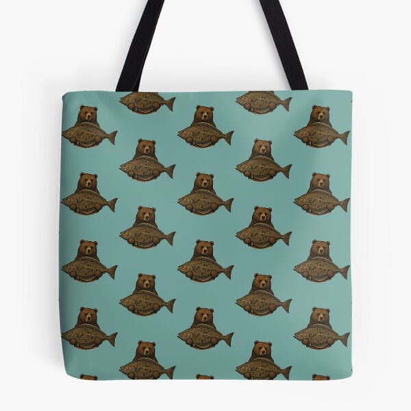Item preview, Bear Catching Halibut Fish Vintage Art designed and sold by MonsoonInkX.