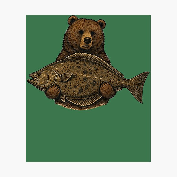 Item preview, Bear Catching Halibut Fish Vintage Art designed and sold by MonsoonInkX.
