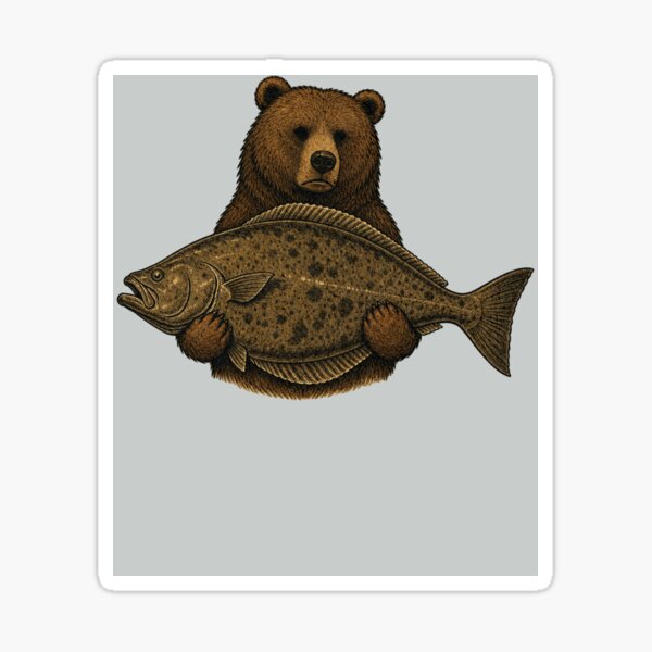 Item preview, Bear Catching Halibut Fish Vintage Art designed and sold by MonsoonInkX.