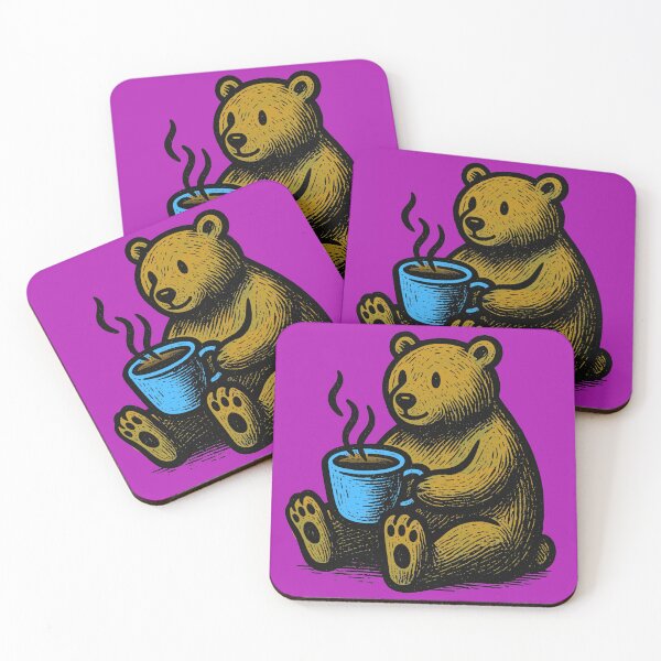 Item preview, Cute Bear Drinking Coffee Tea Cocoa Colorful Linework designed and sold by InkyCorvid.