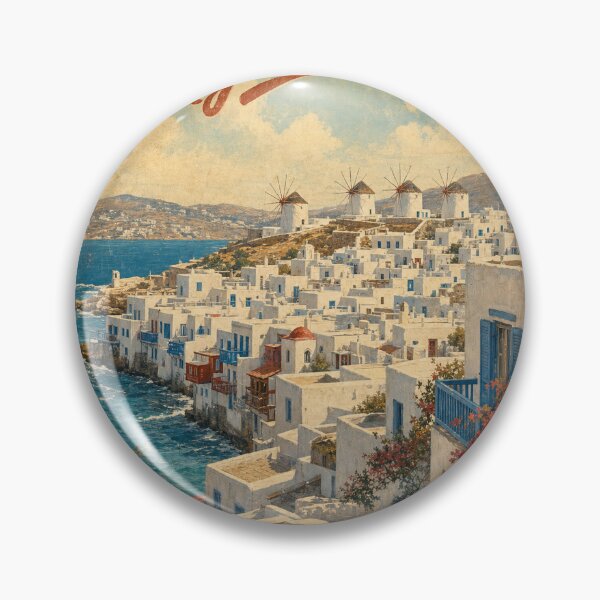 Item preview, Mykonos Greece Travel Souvenir - Retro Illustration designed and sold by VisualArtsOasis.