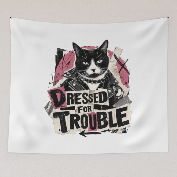 Item preview, Dressed For Trouble Cat Punk Rocker Attitude designed and sold by AntiqueImages.