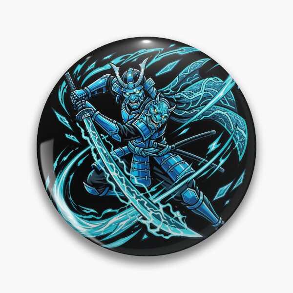 Item preview, Cyber Oni Samurai Warrior | Neon Blue Japanese Demon Sword Art designed and sold by Grapyziip.