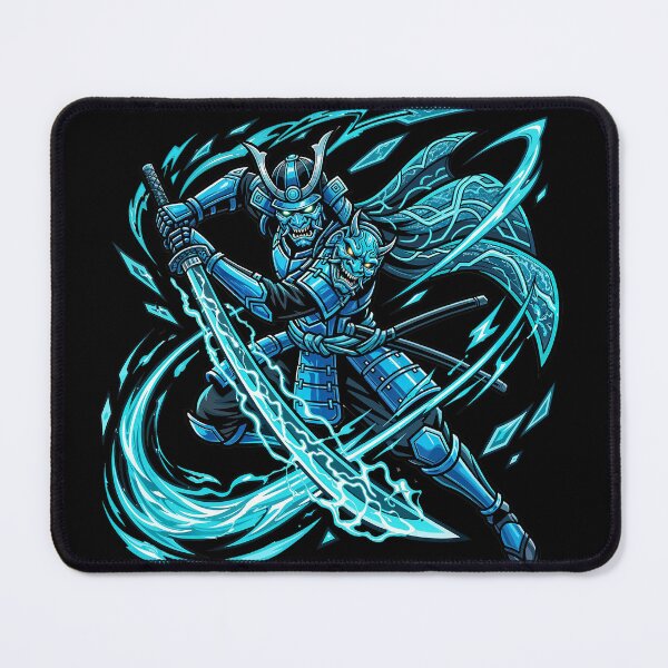 Item preview, Cyber Oni Samurai Warrior | Neon Blue Japanese Demon Sword Art designed and sold by Grapyziip.