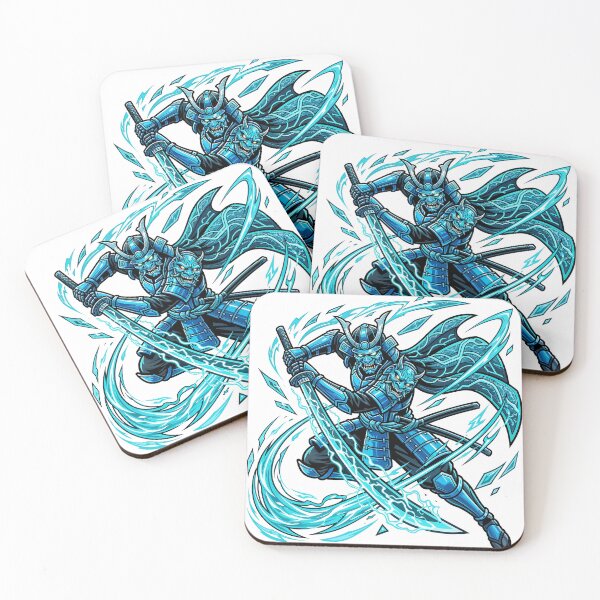 Item preview, Cyber Oni Samurai Warrior | Neon Blue Japanese Demon Sword Art designed and sold by Grapyziip.