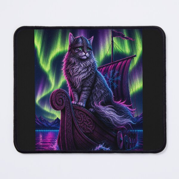 Item preview, Viking Cat Norwegian Forest Aurora Longship Art designed and sold by MonsoonInkX.