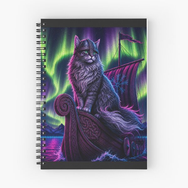 Item preview, Viking Cat Norwegian Forest Aurora Longship Art designed and sold by MonsoonInkX.