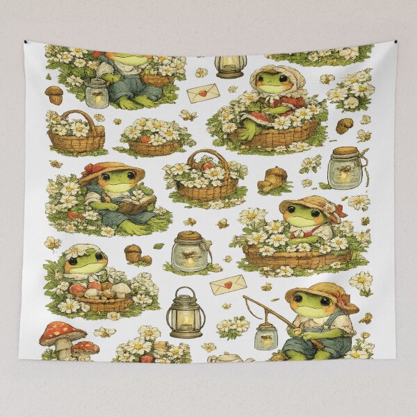 Item preview, Cute Cottagecore Frog Seamless Pattern | Whimsical Forest Frogs, Mushrooms & Wildflowers designed and sold by AvalonTshirts.