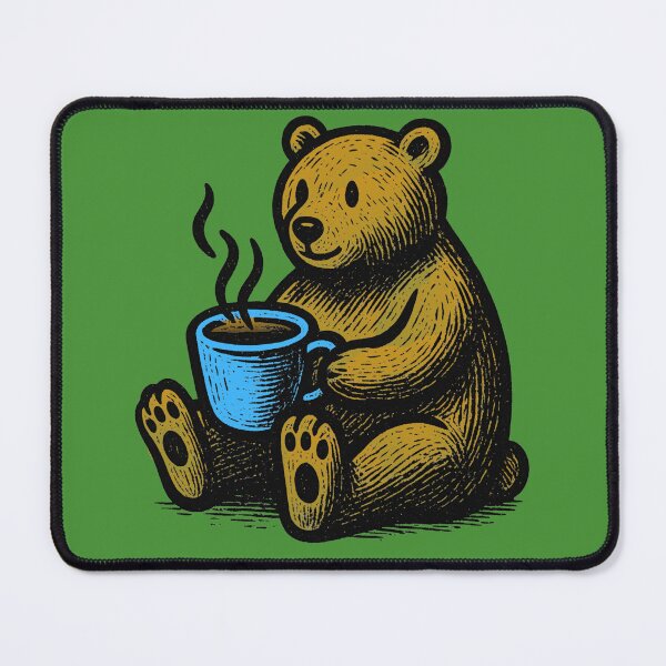 Item preview, Cute Bear Drinking Coffee Tea Cocoa Colorful Linework Green designed and sold by InkyCorvid.