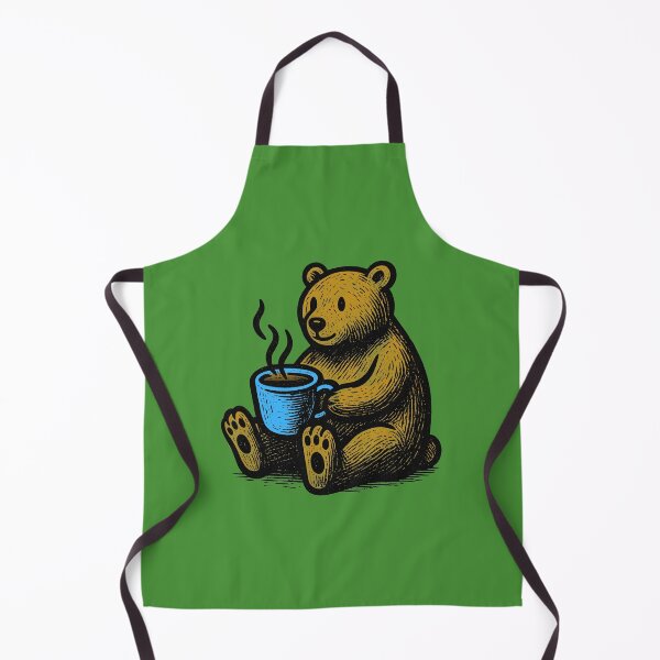 Item preview, Cute Bear Drinking Coffee Tea Cocoa Colorful Linework Green designed and sold by InkyCorvid.