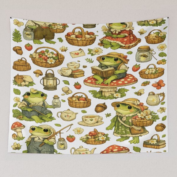 Item preview, Cute Cottagecore Frog Seamless Pattern | Whimsical Forest Frogs, Mushrooms & Wildflowers designed and sold by AvalonTshirts.
