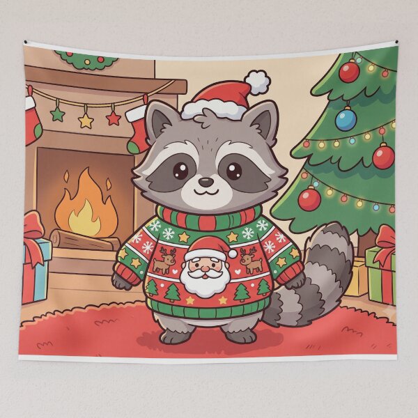 Item preview,  jimothy raccoon wearing Ugly Christmas Sweater designed and sold by Softie Sticker Studio.
