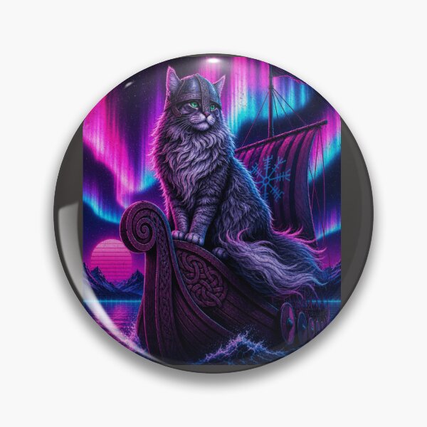 Item preview, Synthwave Viking Cat Northern Lights Retro Sun designed and sold by MonsoonInkX.