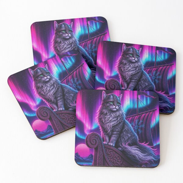Item preview, Synthwave Viking Cat Northern Lights Retro Sun designed and sold by MonsoonInkX.