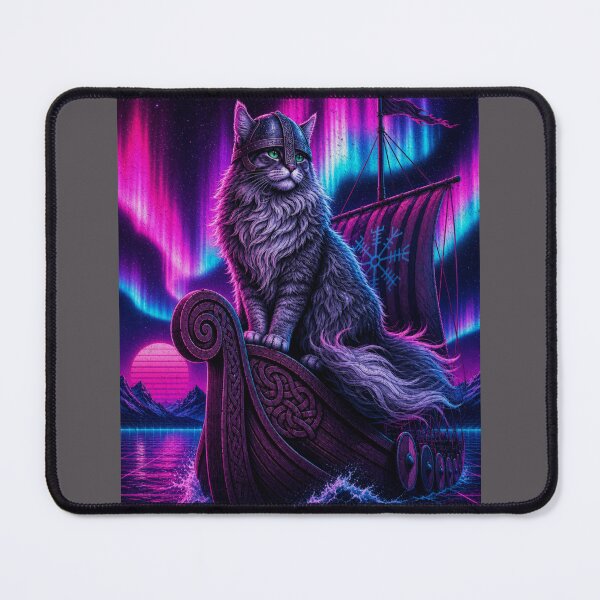 Item preview, Synthwave Viking Cat Northern Lights Retro Sun designed and sold by MonsoonInkX.